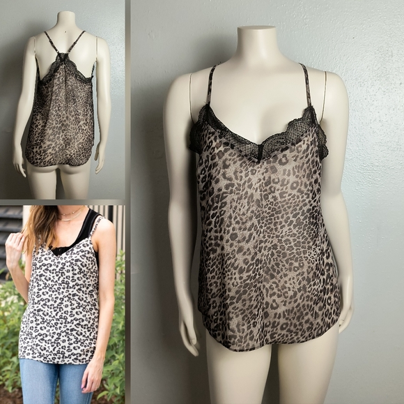 Mystree Leopard Print Spaghetti Strap Cami Top Sheer Size S Casual - Picture 1 of 7
